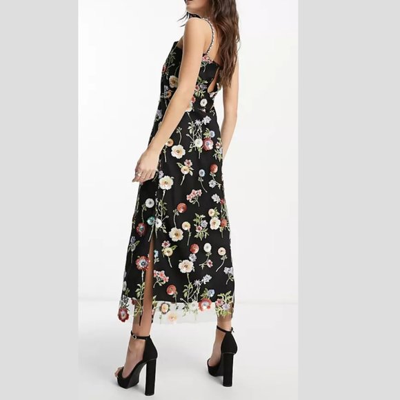 Dream Sister Jane embroidered midi dress in black mixed floral Size Large NWT - Picture 2 of 4